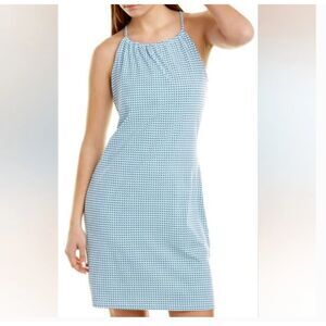 J. McLaughlin Maria Catalina Cloth Blue White Halter Dress Size Medium